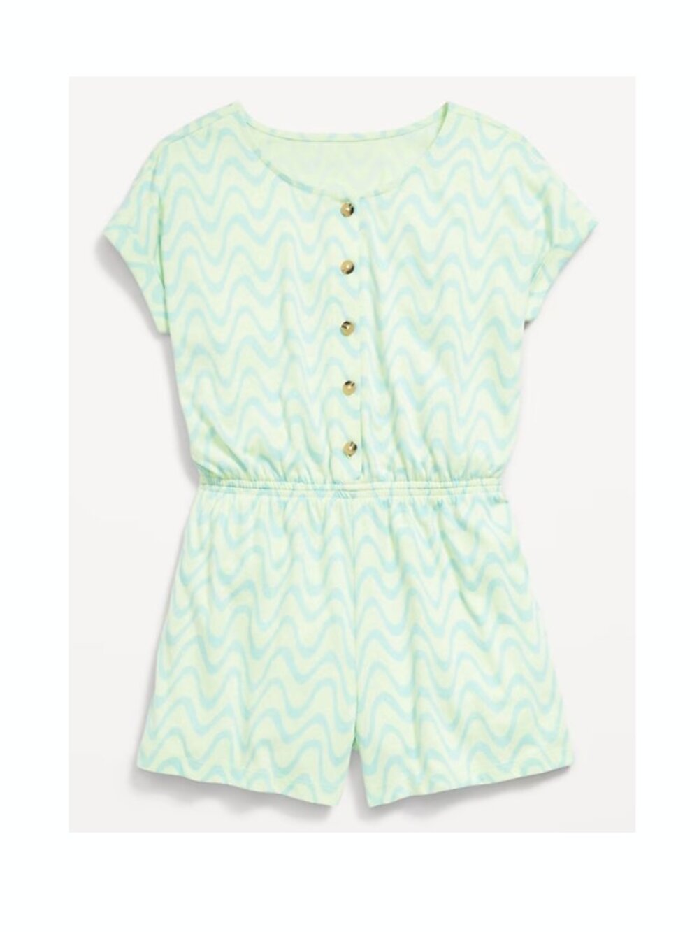 Old Navy Printed Short-Sleeve Button-Front Romper for Girls Green Wave S